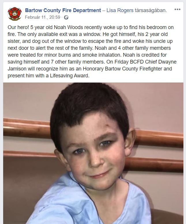 Igazi hős! 5 éves kisfiú mentette meg a kishúgát és az egész családot, miután kigyulladt a házuk éjjel
