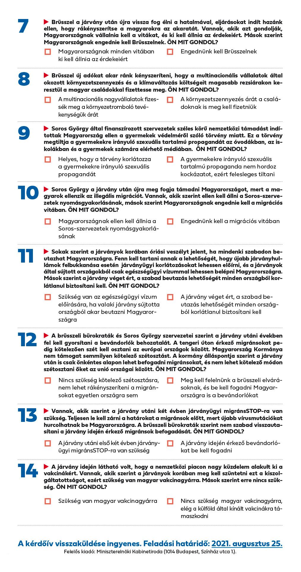 A kormány közzétette a nemzeti konzultáció összes kérdését - Ezekre várják a választ augusztus 25-ig