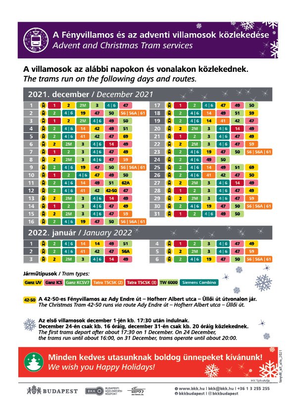 Fényvillamos 2021 menetrend: Ezen az útvonalon közlekednek Budapesten az ünnepi díszbe öltöztetett járművek
