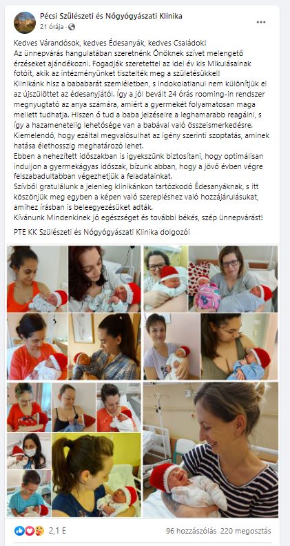 Mikulásbabák 2021: Tündéri Mikulássapkát kaptak a kis újszülöttek a Pécsi Szülészeti és Nőgyógyászati Klinikán